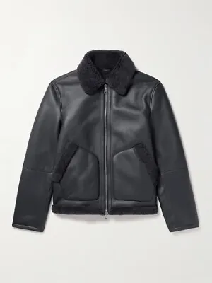 Men's Aviator Black B3 Real Shearling Sheepskin Leather Bomber Flying Fur Jacket • $218.90