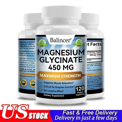 Magnesium Glycinate 450mg - 120 Capsules For Sleep Stress Relief Support Bone • $12.39