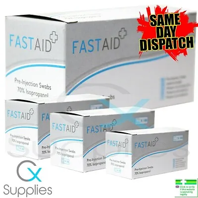 £3.99 • Buy FASTAID 70% Alcohol Pre-Injection Swab 1-6 PACKS 100 - 600 WIPES NAILS PIERCINGS
