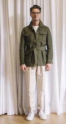 Men Custom Made Green & White Military Jacket With Pant Belted Casual Prom Party • $587.99