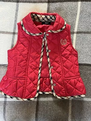 Baby Girls DAKS London Quilted Red & House Check Trimmed Gilet. 2-3 Yrs • £4.99
