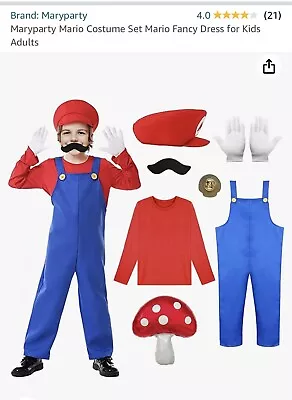 UK KIDS Boys Fancy Dress Mario Plumber Bros Costume Outfit Party • £7.99