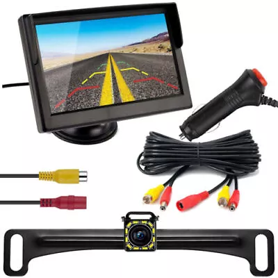 5  LCD Monitor Vehicle Backup 12LED License Plate Camera W/ Cigarette Light 12V • $31.99