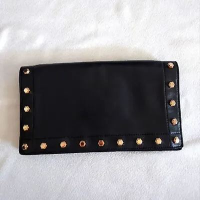 Z Spoke Zac Posen Get Happy Black Leather Studded Clutch • $12.99