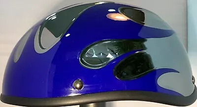 Voss Black Chrome With Blue Flame Beanie Novelty Motorcycle Helmet Super Light • $39.99