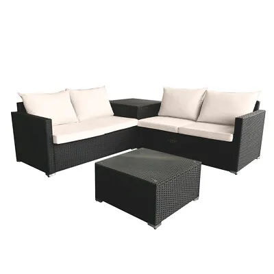 4 Seater Rattan Furniture Set Garden Corner Sofa Cushion Storage Box W/ Cover • £389.99