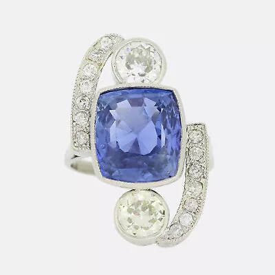 Art Deco 9.20 Carat Unheated Ceylon Sapphire And Diamond Ring Platinum • £15150