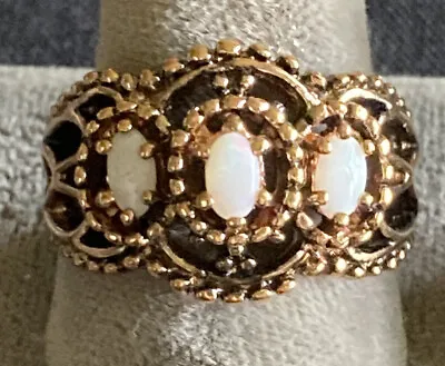 Vintage SETA Signed Gold Tone Opal Band Ring Size 8 • $15