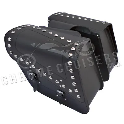 BLACK LEATHER SADDLEBAGS WITH STUDS YAMAHA XVS125 Drag Star XV125 250 VIRAGO • $170.33