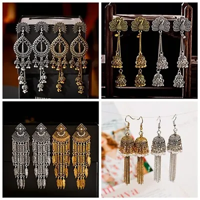 $5.97 • Buy Ethnic Gold Peacock Long Dangle Earrings Jhumka Indian Vintage Earring For Women