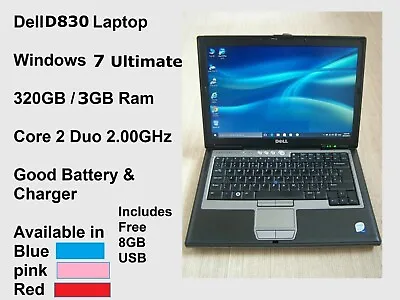 £102.95 • Buy Dell D830 320GB 3GB Laptop Windows 7 Office Blue Pink Red DVD 8GB-USB FAST POST