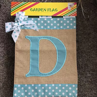 Monogram D Garden Flag-Burlap Blue Polka Dots Appliquéd 12”X18” • $8