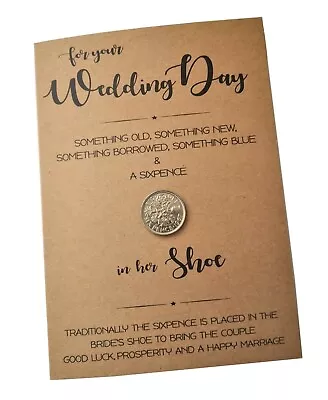 £3.99 • Buy For Your Wedding Day Kraft Card With Lucky Sixpence For Her Shoe Keepsake Bride