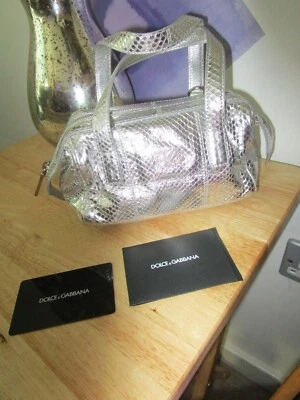 £185 • Buy DOLCE & GABBANA  Metallic SILVER Snakeskin Embossed Leather Small Evening Bag