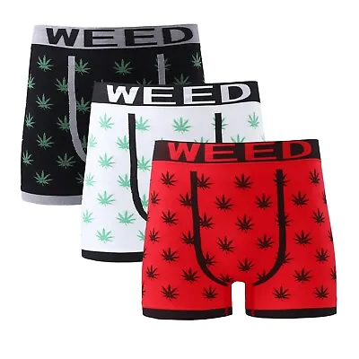 Mens Seamless Boxers Trunks Underwear WEED LEAF Design Colour Stretch Brief  • £6.99