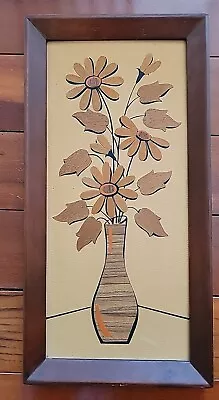 Vtg Mid Century Balsa Wood Framed Boho Handmade Retro Floral Art READ  • $41.97