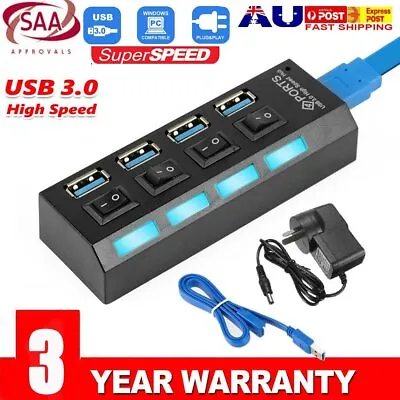$13.99 • Buy 4Port USB Hub 3.0 High Speed Extension Switch For PS4/Slim/Pro Power Adapter AU