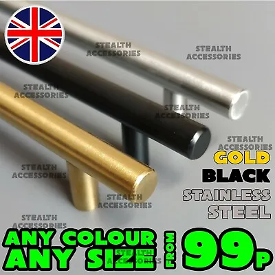 Brushed Steel Gold Or Black T Bar Handles Kitchen Cabinet Door Cupboard Handle • £1.49