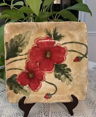 Maxcera 8 3/4 “Square Poppies Salad Dessert Plate Hand Painted~Beach House Entry • $5