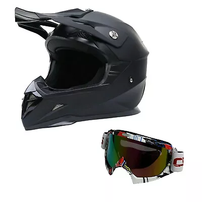 Black Adult Motocross Helmet + Goggles Off-road Dirt Bike ATV MX Gears • $99.95