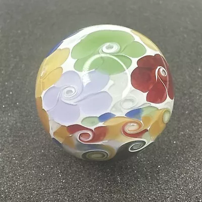 Contemporary Handmade Art Glass Marble 1.46  Colorful Floral Delight White Core • $69.99