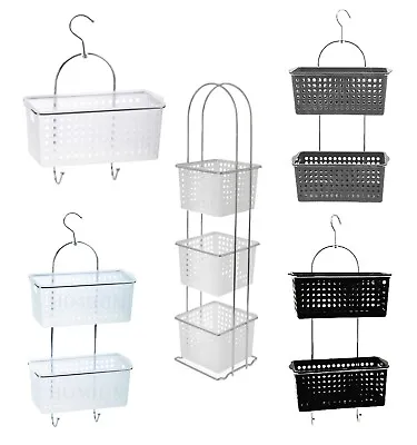 Metal Frame Plastic Deep Basket Shower Caddy Storage Tidy Organizer With Hook • £11.80
