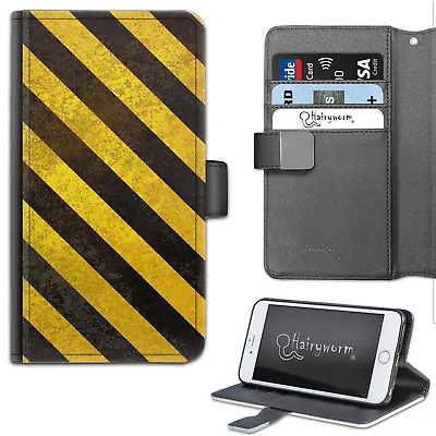 Grey Any Yellow Hazard Stripes Deluxe PU Leather Wallet Flip Phone Case • $34.23