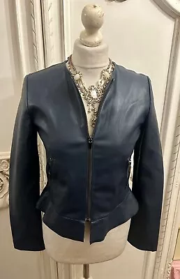 Zara Navy Faux Leather Peplum  Jacket S • £7.99