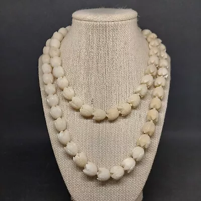 Vintage Celluloid Hawaiian Pikake Tulip Beaded Necklace 38'' • $44.50