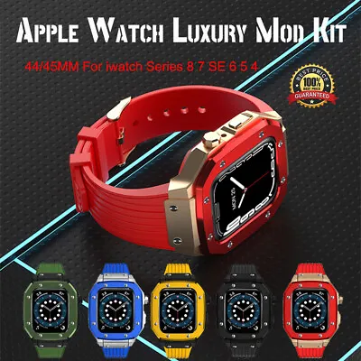 For Apple Watch 8 7 6 5 4 SE 44/45mm Mod Kit Zinc Alloy Case Rubber Sport Bands • $37.80