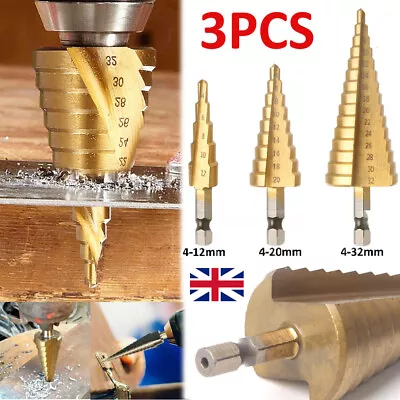3PCS HSS Step Drill Bit Set Large Cone Titanium Bit Set Metal Hole Cutter +Pouch • £2.99