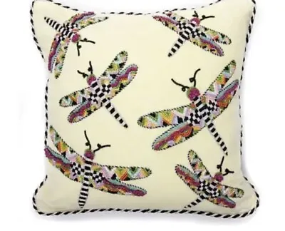 Mackenzie Childs BEADED Dragonfly Pillow 16  Square NWT • $85