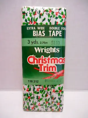 Vintage 1981 Wrights Christmas Trim Bias Tape Extra Wide Double 3yds HOLLY BERRY • $6.45