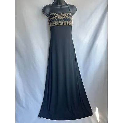 Morgan & Co Vintage Y2K Long Black Cocktail Dress 9/10 Maxi Embroidered Gypsy • $60