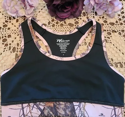 WILDERNESS DREAMS BRA Mossy Oak Pink Camo Racerback Small Sports Bra VG • $2.99