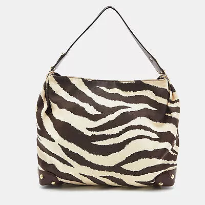 MICHAEL Michael Kors Brown/Beige Zebra Print Canvas And Leather Hobo • $101.85