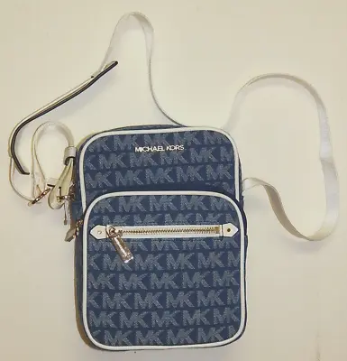 Michael Kors Signature Bedford Zip Blue Denim Flight Crossbody Bag NEW AUTHENTIC • $169.50