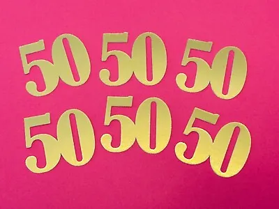 50th Birthday Anniversary Gold Mirror Card 50 Cupcake Toppers Cake Decorations • £3.25