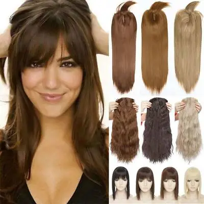 $16.29 • Buy Long Thick Topper Bangs Clip In Full Head Hair Piece Mimic-Human Hair Extensions