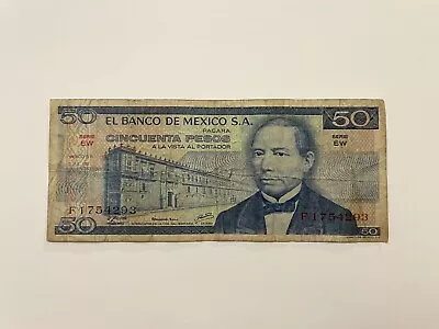 MEX Bank Notes: El Banco De Mexico S.A 50 Pesos 1978 Serie EW Serie. F1754293 • $0.01