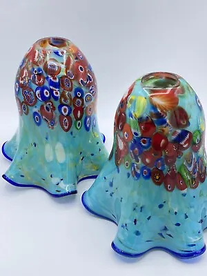 Murano Millefiori Italy Art Glass Pendant Shades (pair) • $500