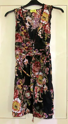 Womens Sleeveless V Neck Cotton Black Floral Dress By Max C London Size S/m • £4.99