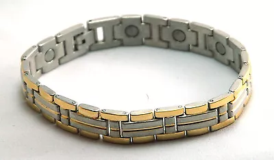 Handsome Mens 8.5 In. Gold & Silver Weave Healing Magnetic Link Bracelet: 4 Pain • $17.99