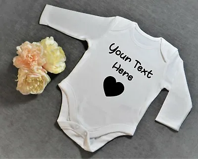 £6.99 • Buy Personalised Printed Baby Vest - Any Name Or Words Heart Long Sleeve Babygrow