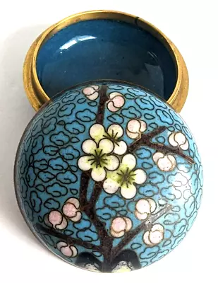 Vintage Cloisonne Brass Enamel Trinket Box 2.1/8  Diameter Floral • $19.95