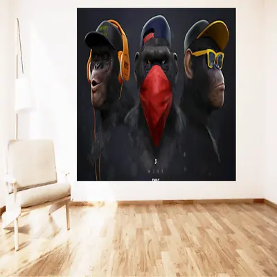 Gorillas Canvas Wall Art Poster - Whimsical Ape Trio-Modern Monkey Wall Picture • $69.90