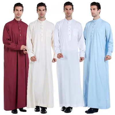 Mens Saudi Arab Thoub Thobe Kaftan Daffah Dishdasha Robe Muslim Islam Abaya Robe • $25.46