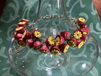 Early Miriam Haskell Red & Yellow Flowers Necklace 1940s Unsigned. RARE Treat! • $225