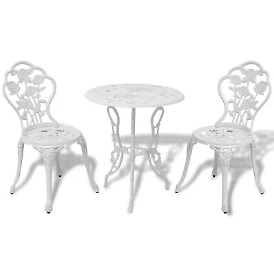 Bistro Set 3 Pcs  Patio Vintage Table Chair Set White Cast Aluminium D7R0 • $528.59