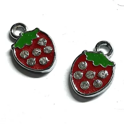 £3.29 • Buy Charm Pendants 10 Pcs Enamel Strawberry Fruit Jewellery Making Charms - A0282